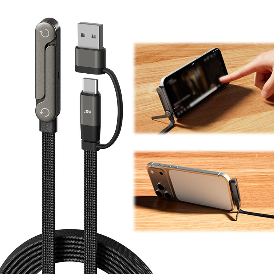 ZEEC™ 2 si 1 Arada Kendinden Standlı Android-İphone Hızlı Şarj Kablosu