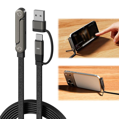 ZEEC™ 2 si 1 Arada Kendinden Standlı Android-İphone Hızlı Şarj Kablosu